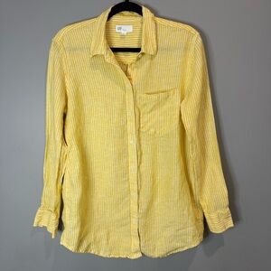 GAP Linen Shirt in Yellow and White Stripes Size Medium